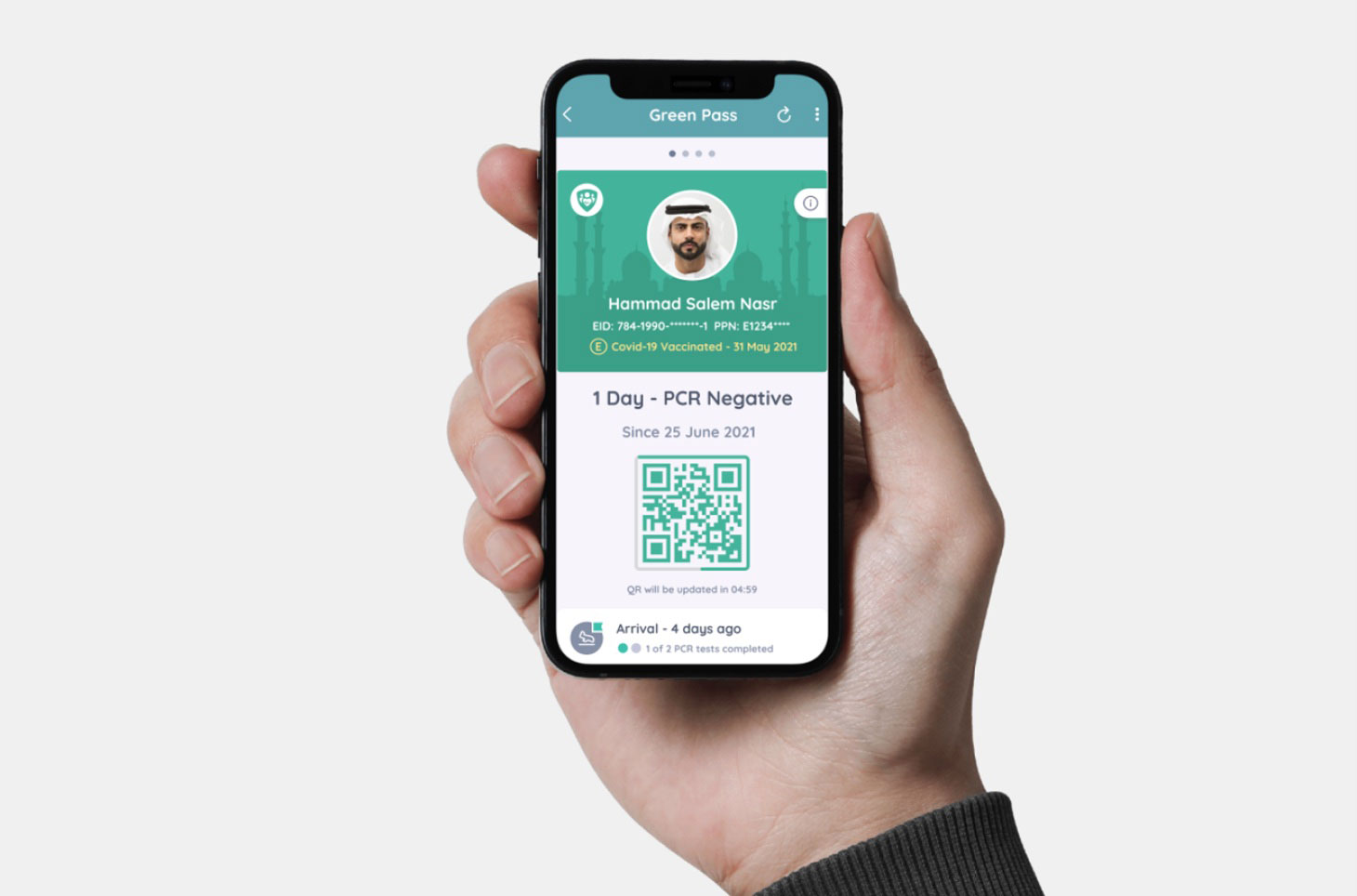 Green Pass on Al Hosn App on a phone screen